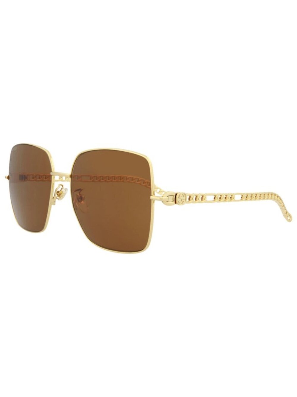 New Gucci Women's Sunglasses Square Rectangle Metal Frame Gold Gold Brown